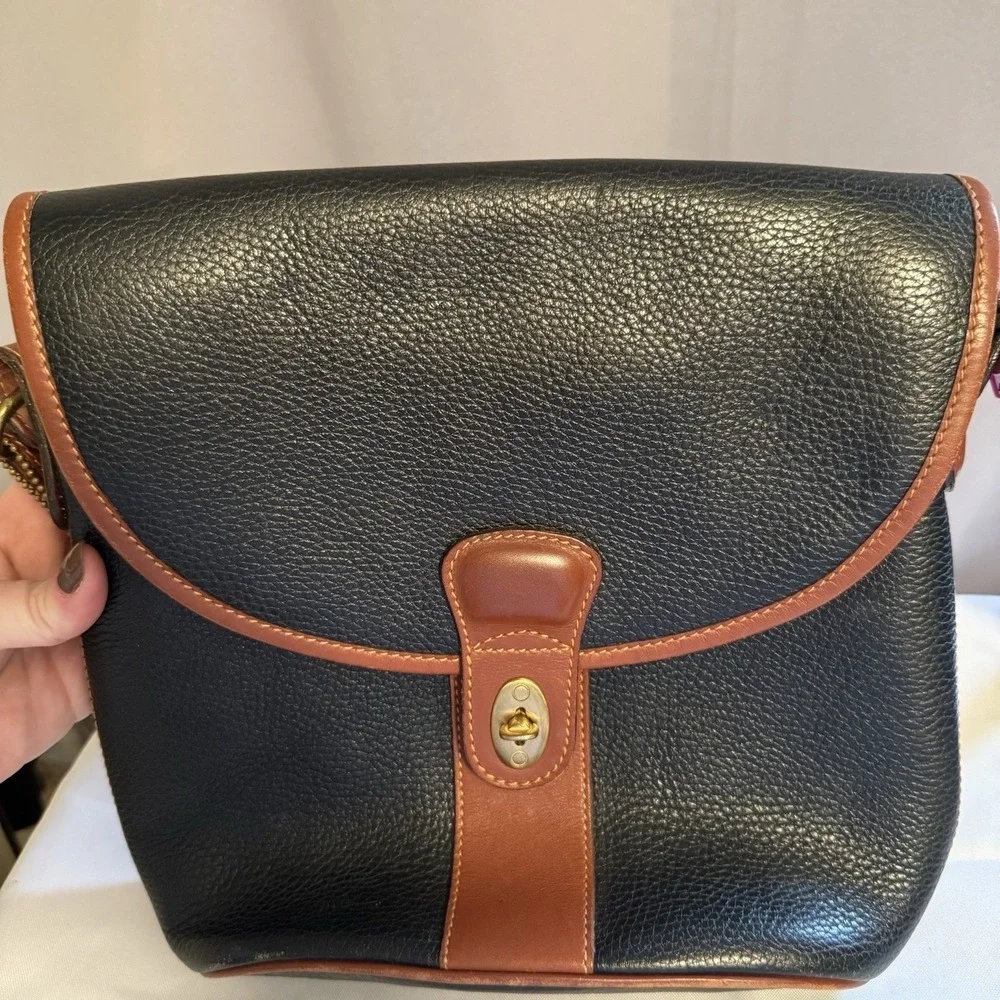 Vintage Coach Sheridan Stewart Crossbody Bag Black Pebbled Leather Brown Purse